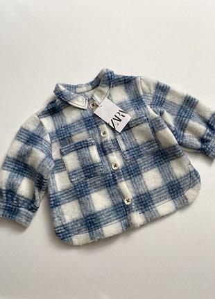 Шерстяная синяя/голубая куртка/рубашка в клетку на девочку 3-4 года/4-5 лет зара/zara