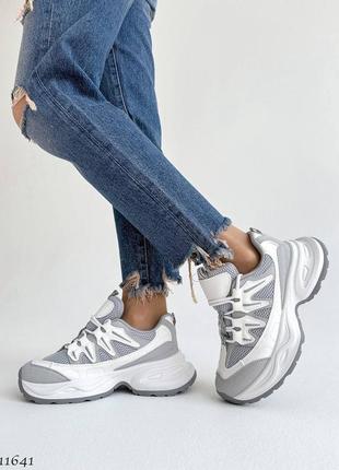 Кросівки кеди білі з сірим жіночі8 фото