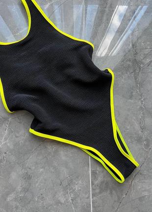👙 купальник слитный в спорт стиле из жатки с яркой лентой4 фото