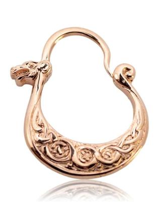 Серьга мужская драккар серебро с позолотой казацкая серьга ручная работа