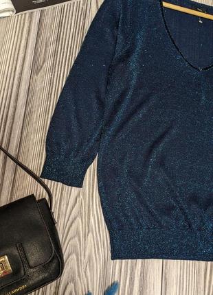 Темно-синий тонкий свитер с бирюзовым люрексрм m&co #32062 фото