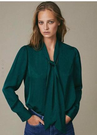 Блуза с бантом massimo dutti  р. 40  m-l зеленая , рубашка, блузка1 фото