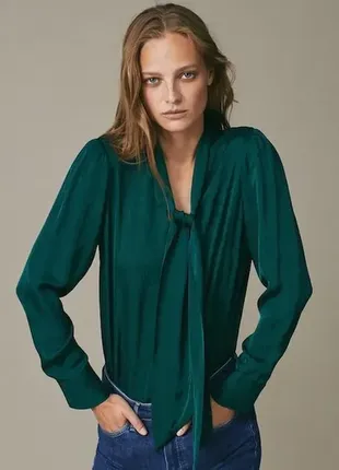 Блуза с бантом massimo dutti  р. 40  m-l зеленая , рубашка, блузка3 фото