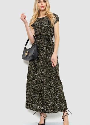 Платье с цветочным принтом, цвет черно-зеленый, 214r055
