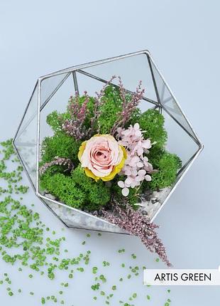 Флорариум  со мхом и розой «pink rose»