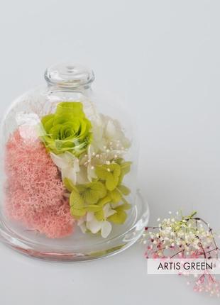Колба зі стабілізованими рослинами і трояндою «unusual flower», міні