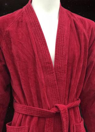 Чоловічий натуральний махровий халат бордового кольору3 фото
