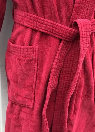 Мужской натуральный махровый халат бордового цвета4 фото