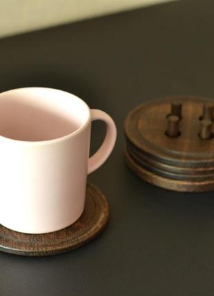 Набор подставок под чашки (костеры) porobka button деревянные дуб2 фото