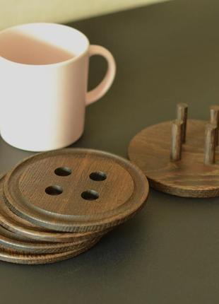 Набор подставок под чашки (костеры) porobka button деревянные дуб3 фото