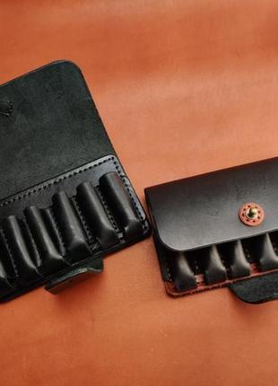 Кожаный патронташ на 6 патронов с клапаном