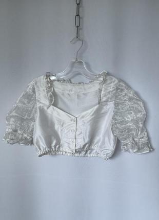 Блуза кроп топ для дирндль баварская блузка укороченная рукава из органзы3 фото