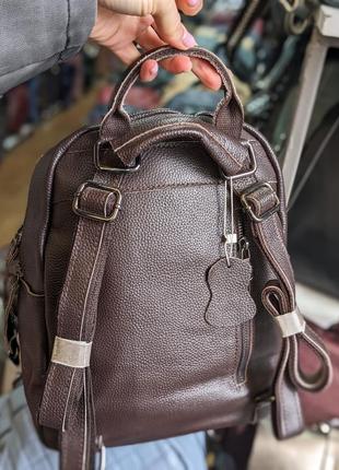 Рюкзак кожаный темно-коричневый (сумка, трансформер)2 фото