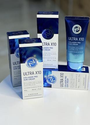 Зволожуючий сонцезахисний крем з колагеном enough ultra x10 collagen pro sun cream spf50+ pa++++, 50 мл