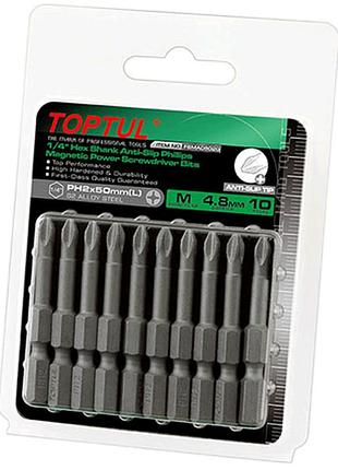 Набір біт для дамських сумочок магнітних 10шт toptul 1/4" 50мм ph2 anti-slip fsma0802g