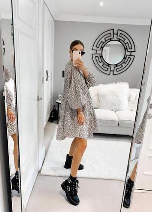 Хлопковое ярусное платье в цветы от h&m