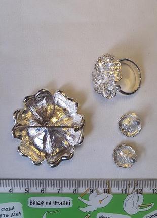 Набор украшений кольца серьги брош винтаж серебряные с камнями2 фото