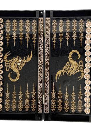 Розкішні нарди з чорного акрилового каменю "скорпіон", 60*30*5 см, арт.1906395 фото