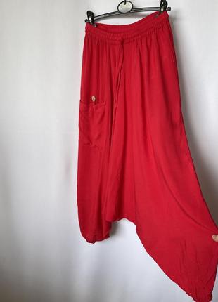 Красные штаны афгани широкие на резинке с карманом непал этно бохо яркие натуральные yan’s collectiob