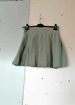 Мини юбка шорты плиссе подкладка шортиками высокая посадка2 фото