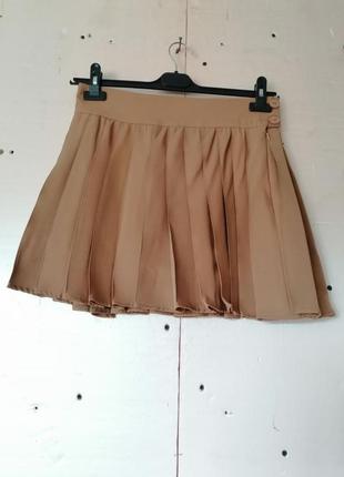 Мини юбка шорты плиссе подкладка шортиками высокая посадка8 фото