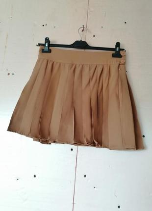 Мини юбка шорты плиссе подкладка шортиками высокая посадка7 фото