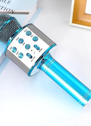 Детский bluetooth караоке микрофон wster ws-858 и портативная mp3 колонка 2в1, ручной микрофон blue