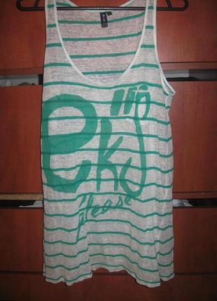 Майка лён принт полоска молочно-зеленая