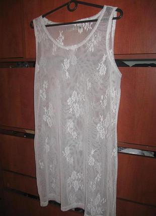Плаття-туніка гіпюр пляжне біле