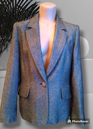 Шерстяной шерстяной пиджак жакет базовый на весну новый классика серого цвета меланж размер м