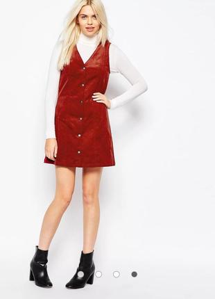 Monki рыжее платье платье из вельвета короткая сарафан cord 49 detail dress4 фото