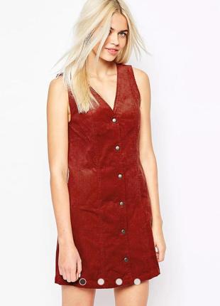 Monki рыжее платье платье из вельвета короткая сарафан cord 49 detail dress