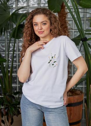 Футболка с ромашками. футболка с вышивкой. женская футболка с вышивкой7 фото
