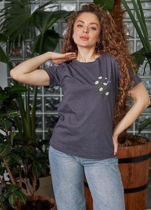 Футболка с ромашками. футболка с вышивкой. женская футболка с вышивкой5 фото