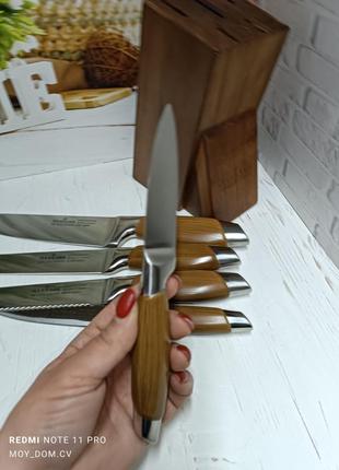 Набір кухонних ножів maxmark, на дерев'яній підставці, 6 предметів2 фото
