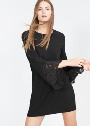Черное платье zara с расклешенными кружевными рукавами