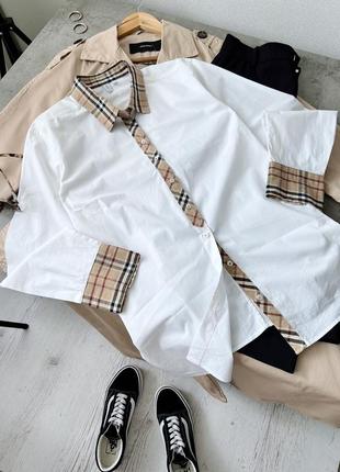 Коттоновая рубашка с принтованным воротничком и манжетами3 фото