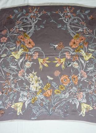 "цветы и колибри" новый шёлковый платок в приглушенных тонах
