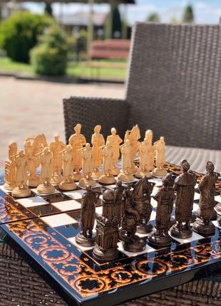 Розкішні шахи, шашки, нарди - набір 3 в 1 із білого акрилового каменю 60*30*5 см, арт.190609