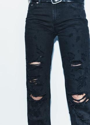 Прямые джинсы со средней посадкой рваные jeans zara1 фото