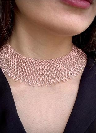 Намисто-силянка сіточка з бісеру однотонна персикова