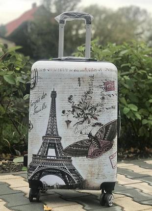 Чемодан пластиковый средн из поликарбоната с принтом бабочки