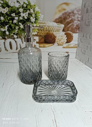 Набір скляних аксесуарів s&t для ванної кімнати 3 предмети графітовий