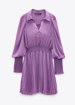 Воздушное сиреневое платье с плиссированной юбкой zara лиловое фиолетовое шифоновое платье плиссе