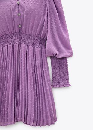 Воздушное сиреневое платье с плиссированной юбкой zara лиловое фиолетовое шифоновое платье плиссе5 фото
