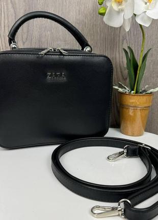 Жіноча шкіряна міні сумочка-стиль zara, каркасна сумка зара чорна натуральна шкіра