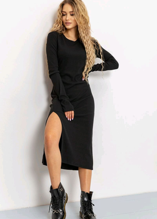 Сукня у рубчик колір чорний3 фото