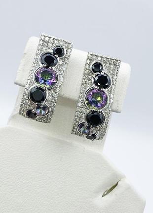 Сережки серебряные с фианитом "жаккард мистик" 7,45 г