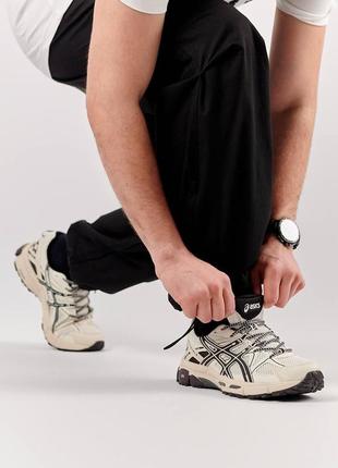 Мужские кожаные сетка кроссовки asics gel-kahana 8 beige black, мужские кеды асикс бежевые. мужская обувь