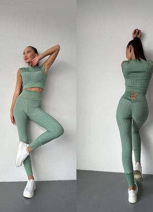 Жіночий спортивний костюм фітнес комплект топ і легінси xs s m l